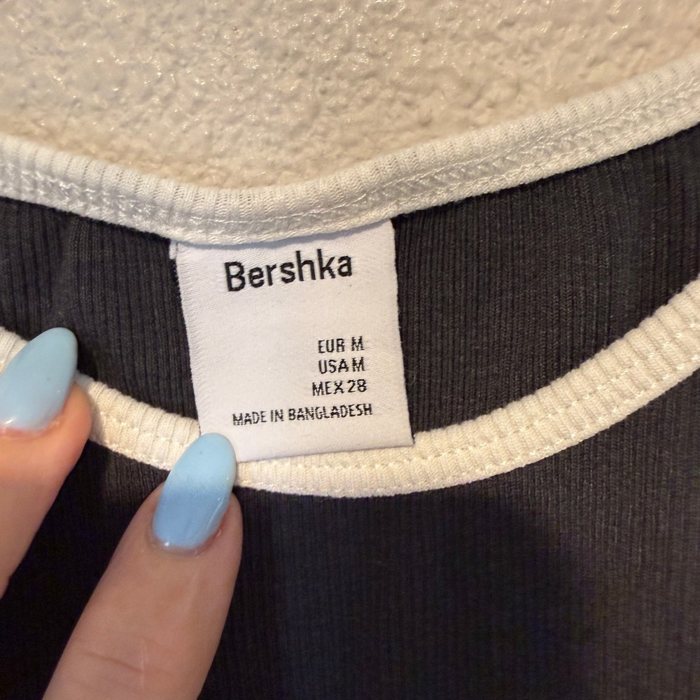Bershka Womens Cape Town 1992 Ringer Halter Crop Top Black White‎ Ribbed Size M - Picture 3 of 3